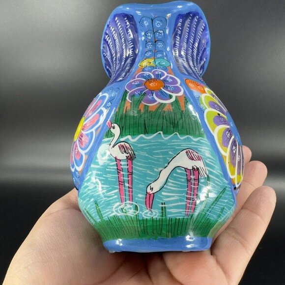 Hand Made Mexico Pottery Tonala Talavera Pitcher Hand Painted RedWare Decor - Picture 15 of 16